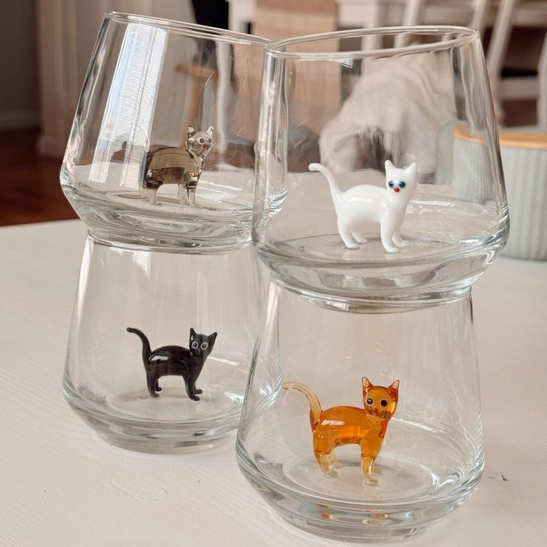 Handmade Murano Glass Cat Wine Glass